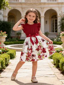 Obsessed with this red floral dress! 🤯 Ruffle sleeves + giant bow + butterfly print = instant photo op star 👑 Your little girl will shine everywhere! #girlsfashion #kidswear #floraldress #toddlerootd #mommyandme