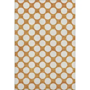 HomeRoots 673243 10x14 ft. Orange & Ivory Polka Dot Washable UV-Protected Machine-Made Rectangle Area Rug, Machine-Washable Area Rugs