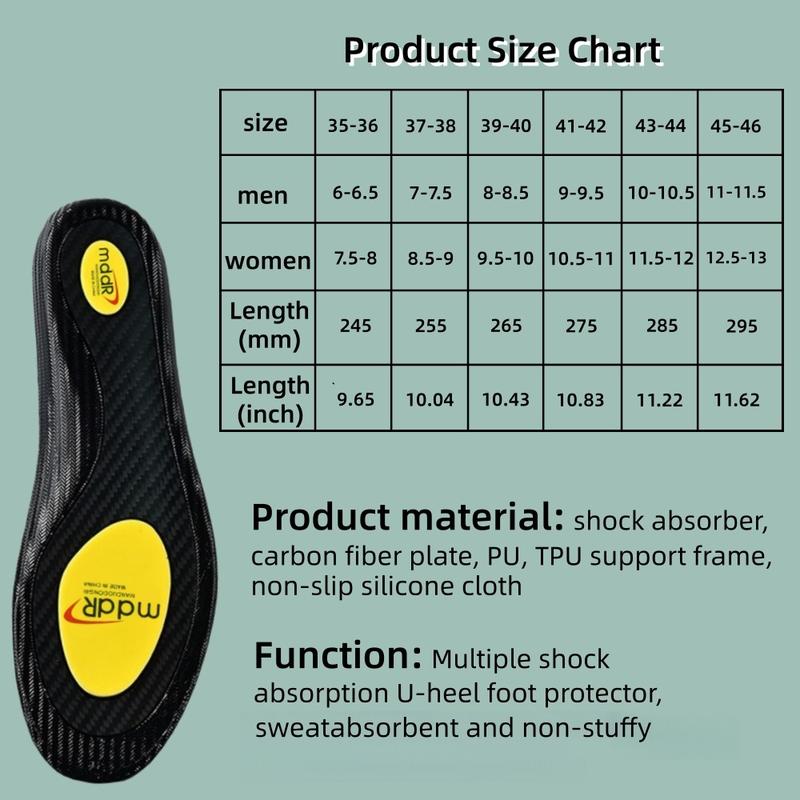 Big Size Carbon Plate Arch Support Insole for Sports Shoes Anti Slip Low Arch Support High Elasticity Shock Absorption Anti Torsion Ergonomic Comfort for Work Boots and Various Shoes