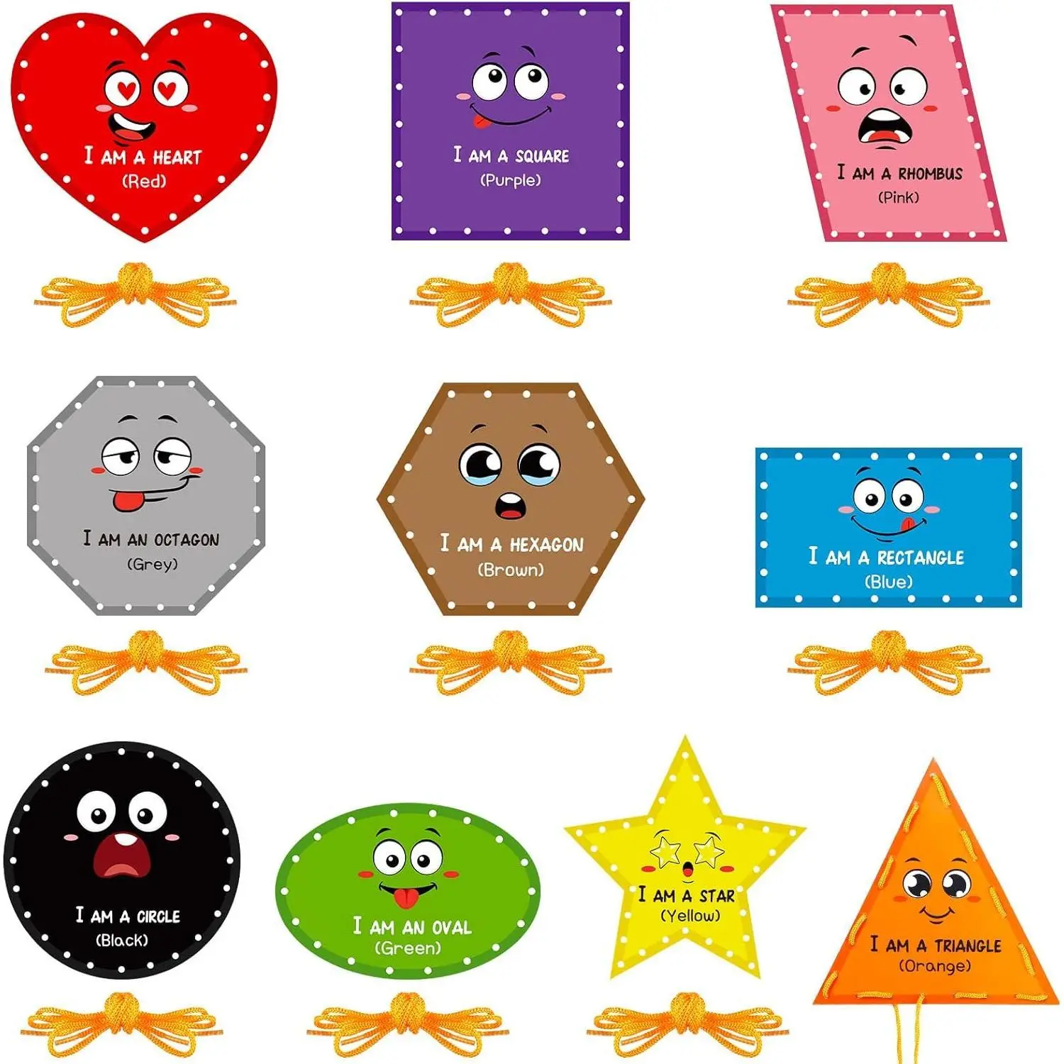 L-HDJ005 10-Piece Kids Shape Lacing Cards, Thick Waterproof Cardboard Educational Sewing Toys with Creative Designs, 6 x 6 x 0.08 inches Double-Sided Cards for Toddlers Preschool Imagination Development