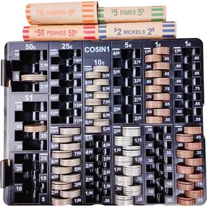 Coin Counter with Lid for All Coins, Counting Dispenser, Accurate & Easy to Wrap, Change Sorter Coin Organizer Holder, Ideal for Bank Teller, Small Business, Home & Office