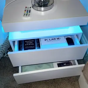 WILJOJ LED Nightstand Modern Bedside Table with 16 Color Lights & 2 Drawers,Night Stand LED End Side Table for Bedroom Living Room-Bedroom Furniture