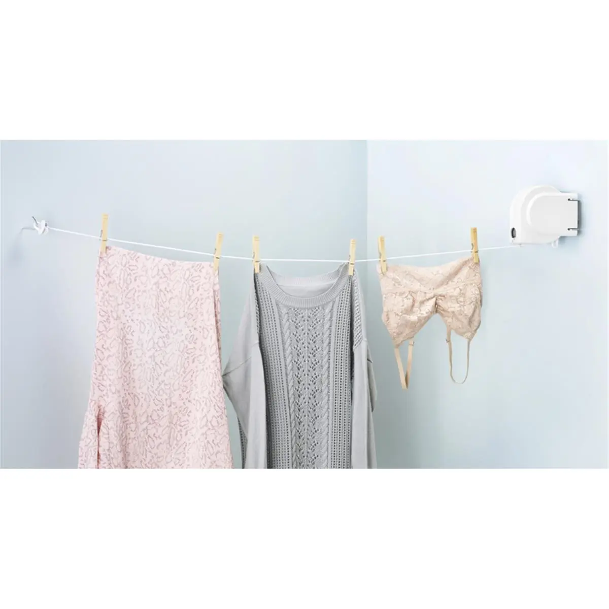 Whitmor 40 ft. Plastic Retractable Wall-Mountable Laundry Clothesline - White, with Accessories, Indoor/Outdoor Hanging Home Supplies Laundry Tool