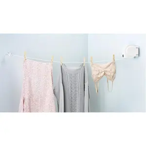 Whitmor 40 ft. Plastic Retractable Wall-Mountable Laundry Clothesline, White, with Accessories, for Indoor/Outdoor Hanging (Home Supplies Laundry Tool)