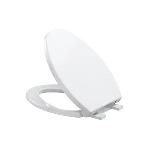 19" Elongated Toilet Seat with Soft-Close Lid, Fits Most Elongated Bowls, Quick-Release for Easy Cleaning, Quick-Attach Hardware + Grip-Tight Bumpers Included, Simple Install, White, 19 In, Pp Plastic