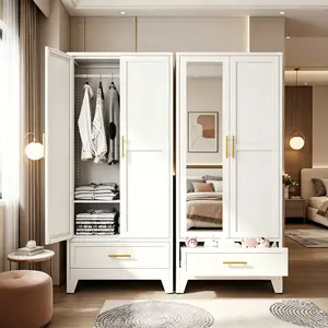 71" H Metal Armoire Wardrobe Closet with Mirror, Household Steel Wardrobe Cabinet with Drawers, Adjustable Shelves & Hanging Rod for Bedroom