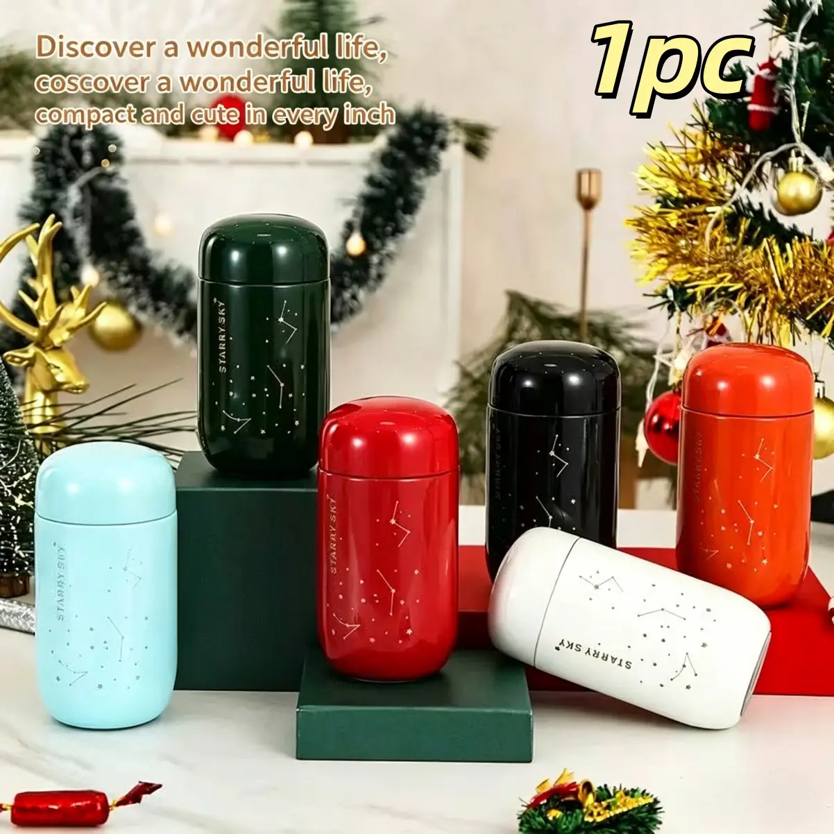 Mini Starry Vacuum Flask, Portable Double-Layer Stainless Steel Insulated Travel Drinkware Hot and Cold Water Bottle, Leak-Proof and BPA-Free
