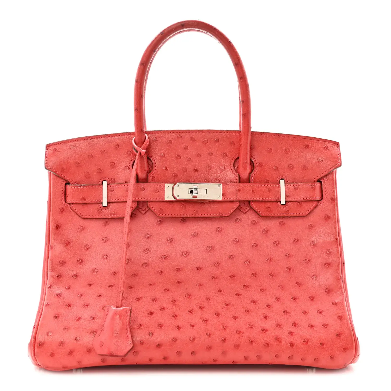 Pre-owned HERMÈS Leather Travel Bags Ostrich Birkin 30 Rouge Vif