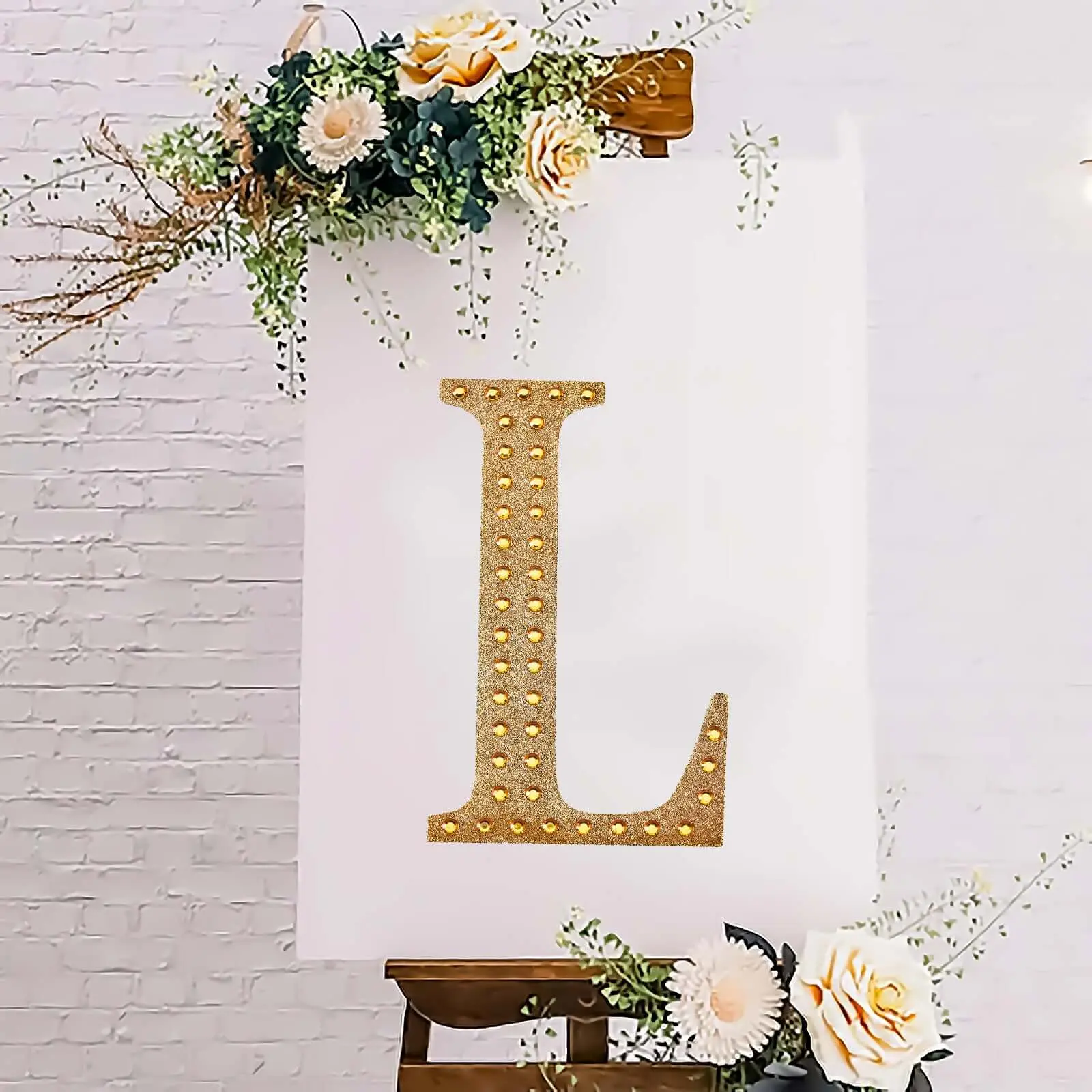 Decorative Rhinestone Alphabet "L" Letter Stickers 8", Gold Glitter Adhesive Craft Letters - DIY Sparkle Embellishments