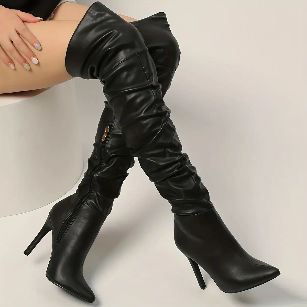 Women's Pointed Toe Ankle Boots, Solid Color Stiletto High Heel Shoe with a Comfortable Fit and Convenient Side Zipper for Indoors, Stylish, Creeper Cool Vibe, Manmade, Footwear, Shoes, Alternative Style, Heels For Women, Black Boot, Rubber
