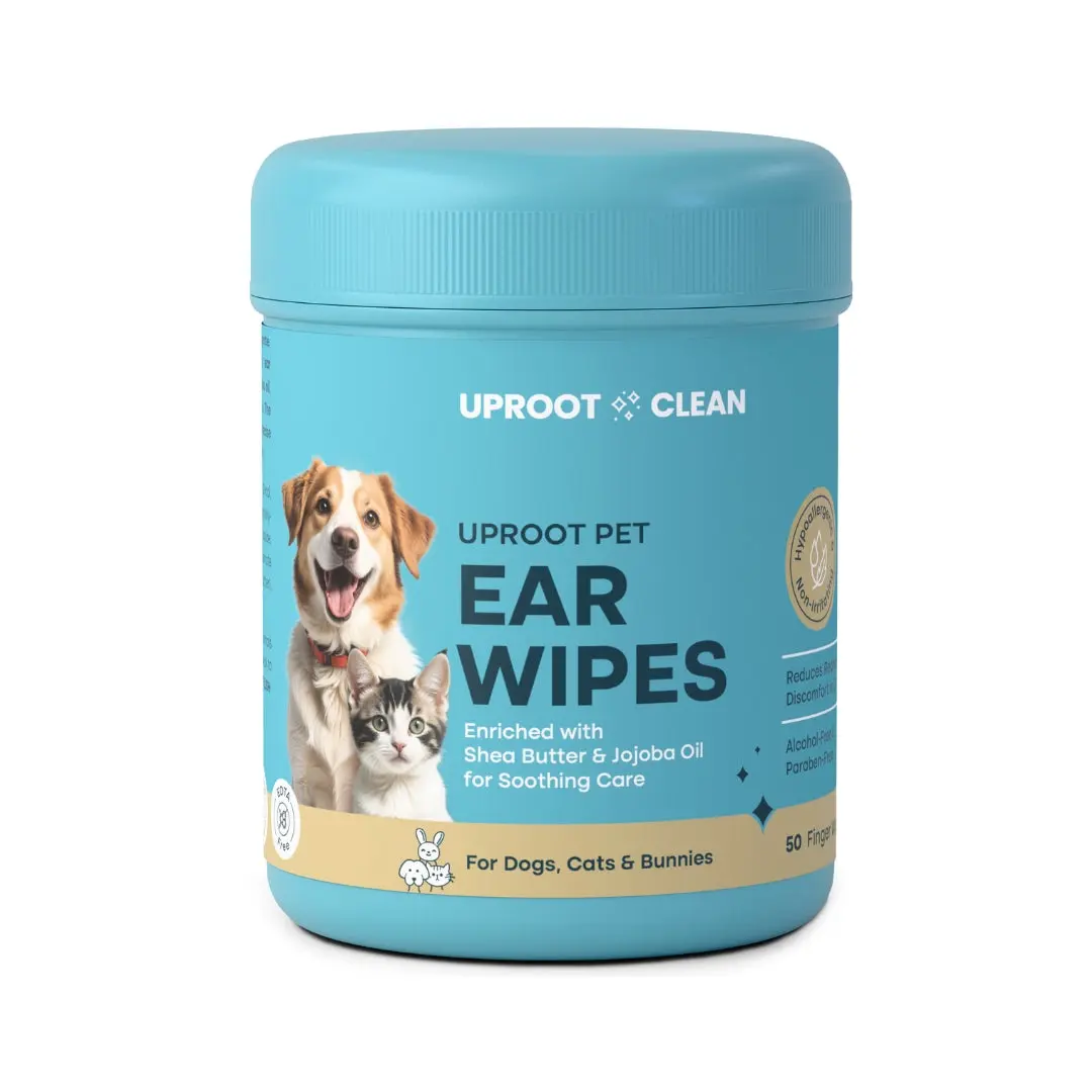 Uproot Clean Pet Ear Wipes for Dogs Cats & Bunnies 50 Wipes with Shea Butter Jojoba Oil for Gentle Cleaning
