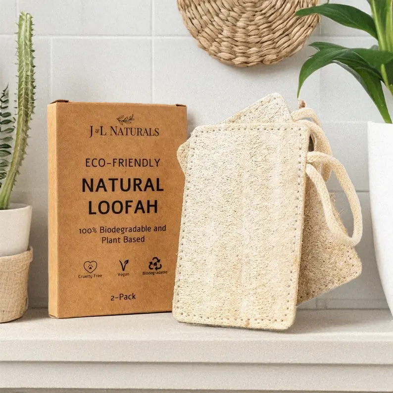J&L Naturals Natural Loofah Pad 2-Pack - 100% Biodegradable Plant-Based Eco-Friendly Bath & Shower Exfoliating Pads for Soft Smooth Skin