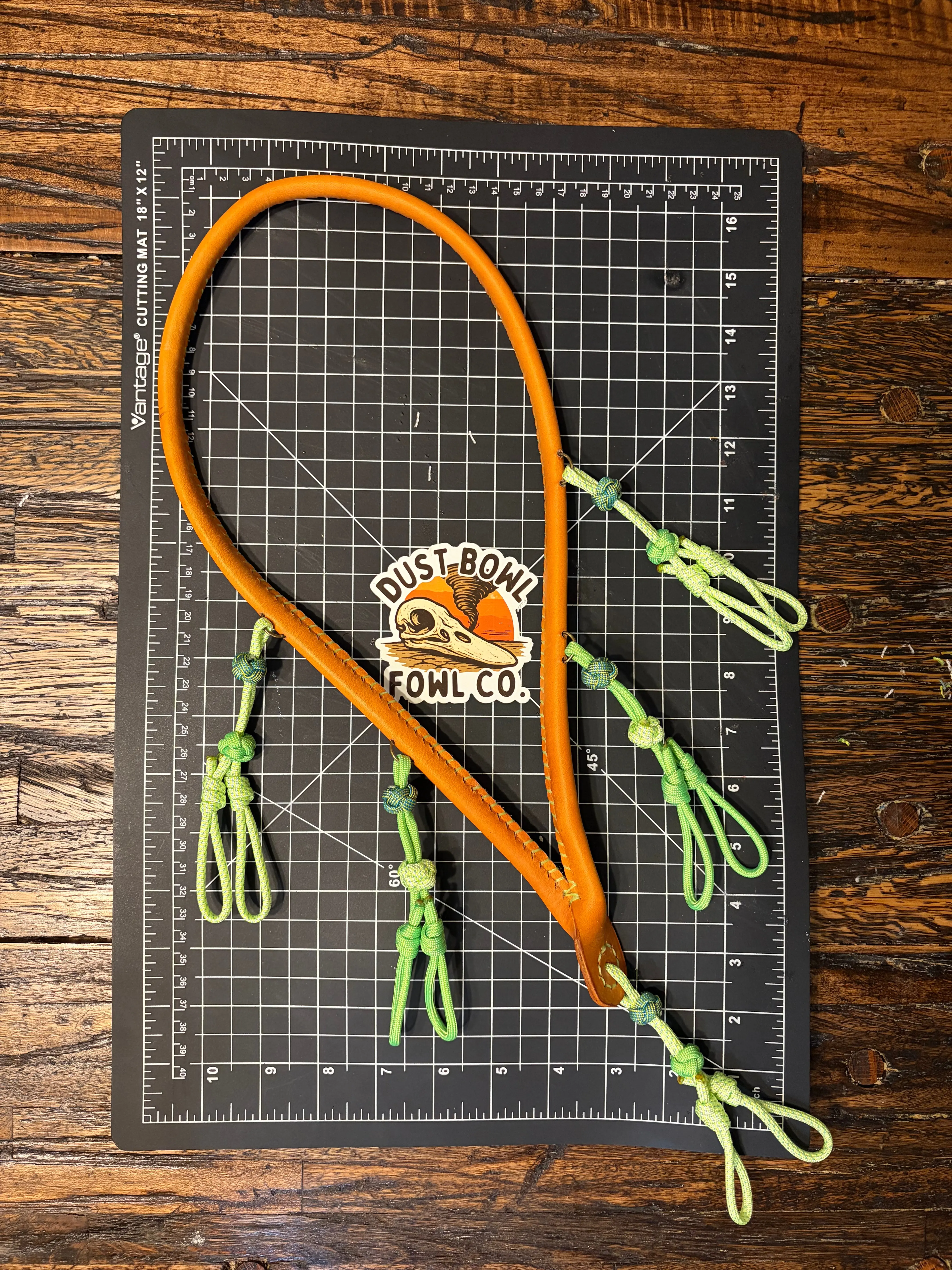 Leather x paracord hybrid lanyard - Tan x Lime