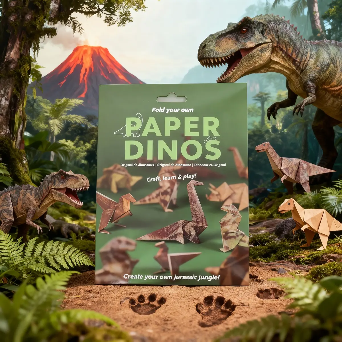 Cute Fun DIY Handmade Crafts Foldable Paper Card Set, Detailed Instructions, Create 3D Jurassic Dinosaur, Perfect Gift for Craft Lovers & Friends
