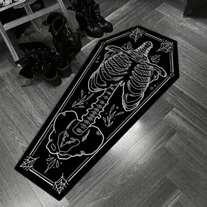 Halloween Home Decor Carpet, Skull Spider Print Coffin Shape Mat, Creative Unique Holiday Gift Rug, Household Decorative Rug, Soft Washable Floor Covering