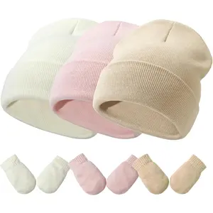 BY-SQ Baby Hats and Mittens Set Infant Toddler Beanie Caps Hospital Hat Set Newborn Gloves for Baby Boys Girls