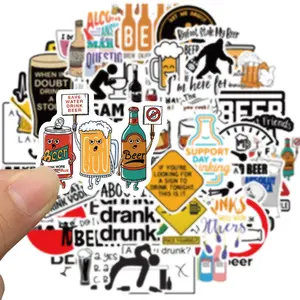 Funny Alcoholism Sticker, 50pcs/set Cartoon Intemperance Decals, Drink Beer Sticker for Laptop Hydroflask Journaling