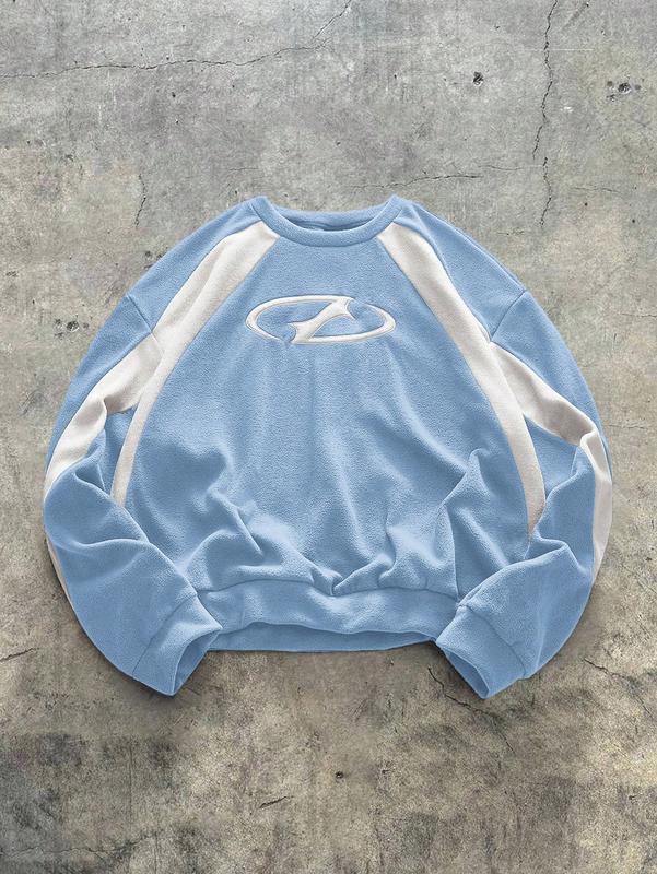 Graphic Crewneck Christmas Sweatshirt Color Block Long Sleeve Thermal Pullover Tops Streetwear