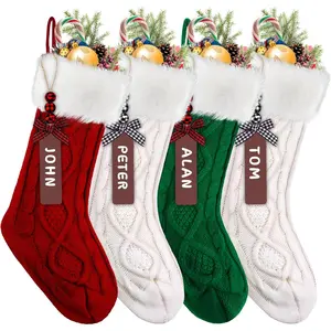 4PACK Christmas Stockings,18Inches Large  Knitted Stocking Personalized Xmas Hanging Stocking Decorations with for Holiday Christmas Party Family Decor(Green Red White