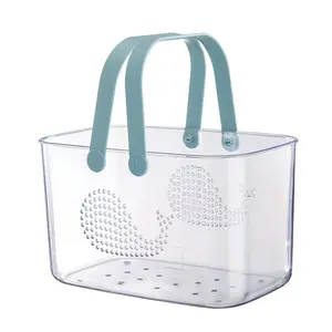 Portable Shower Basket with Handle, Transparent Bathroom Storage Box, Bath Accessories, Organizer for Toiletries and Body Care Products