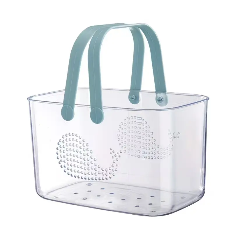 Portable Shower Basket with Handle, Plastic Basket, Transparent Bathroom Storage Box, Bath Accessories, Organizer for Toiletries and Body Care Products