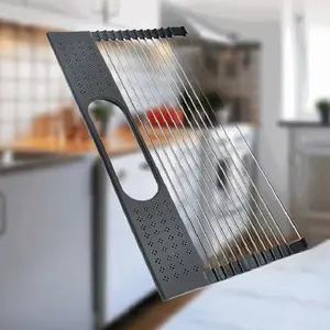 Adjustable Expandable Silicone Over-Sink Drying Rack with Stainless Steel Components, Fruit Organizer, Waterproof Multi-Use Kitchen Fixture Accessory