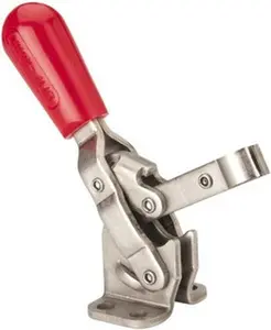 Destaco Manual Hold-Down Toggle Clamp with Toggle Action - 250lb Capacity, Vertical Handle, 65° Handle Movement, 105° Bar Opening, Solid Bar, Flanged Base, Electro-Plated Zinc, 202-SS Stainless Steel, for Manual Clamping, 1 Clamp