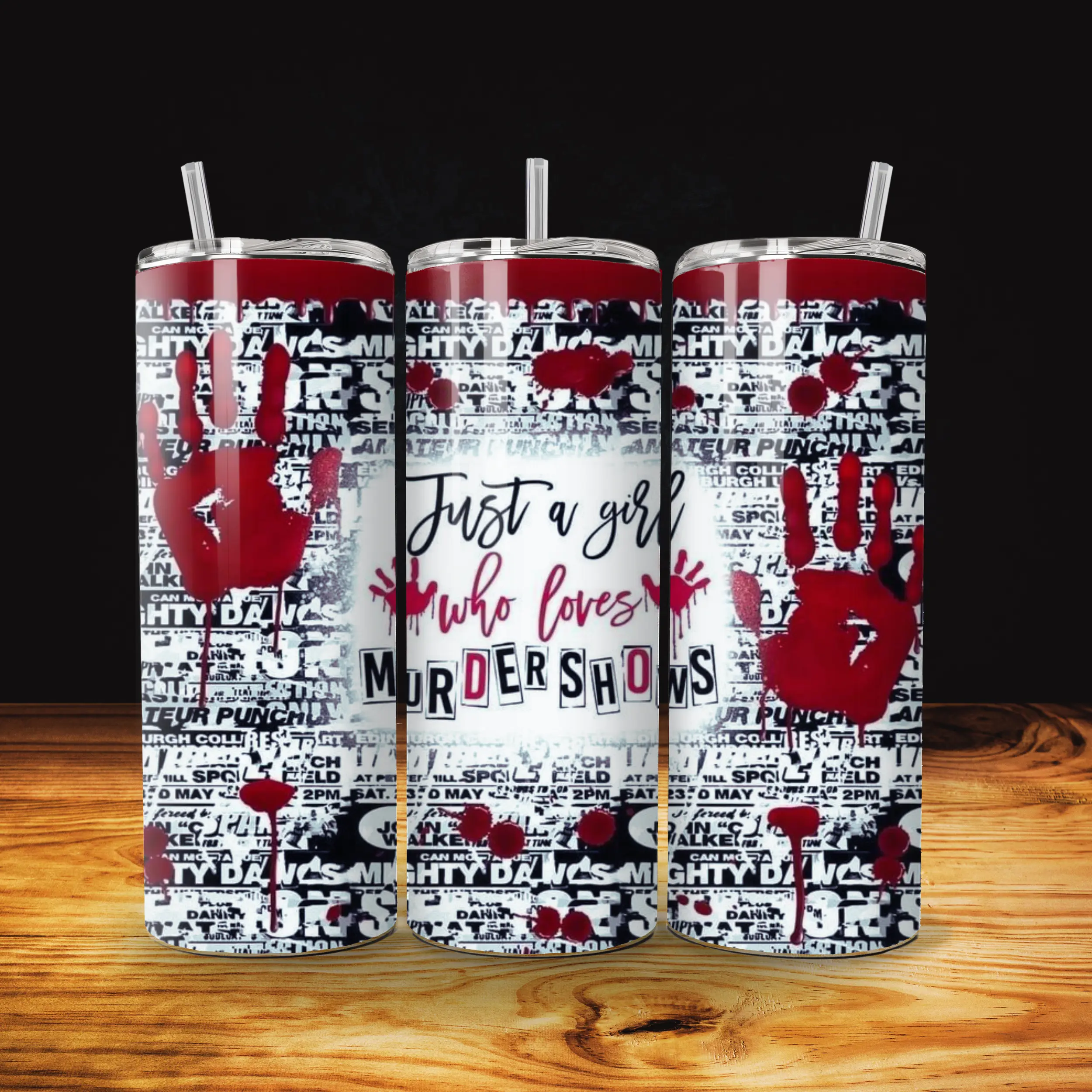 20oz Skinny Sublimation Tumbler - Handmade Kitchenware Drinkware, True Crime Lover Birthday Gift, Murder Mystery Horror Inspired Vacuum Tumbler