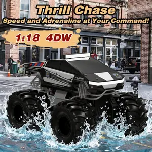 1:18 Scale Amphibious RC Truck for Kids, 2.4GHz Waterproof 4WD Off-Road Remote Control Police Pickup Toy, Christmas Birthday Gift for Boys & Girls 6+