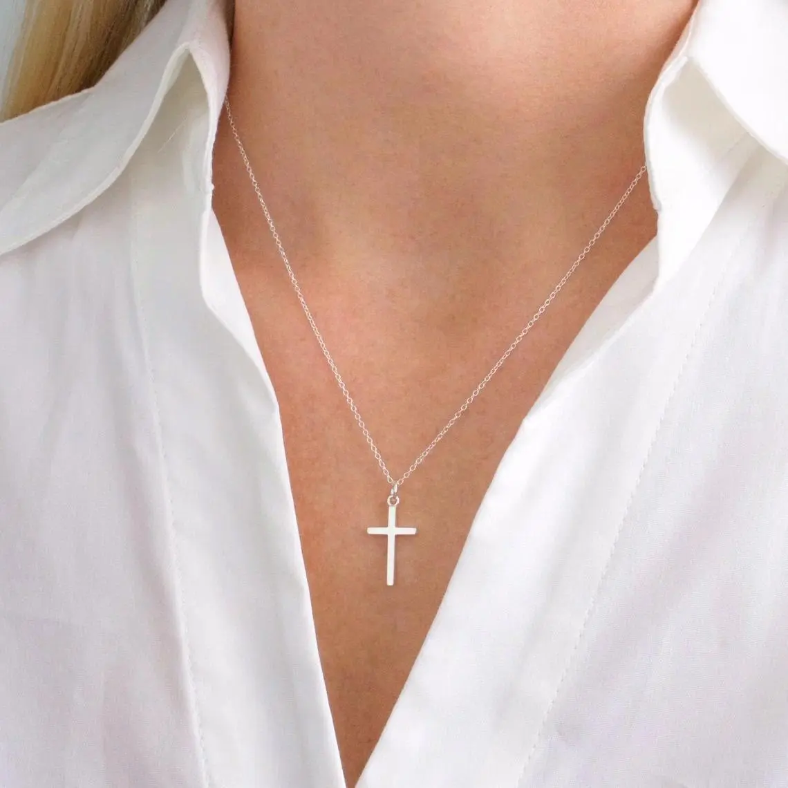 Stainless Steel Cross Necklac Gold Silver Color Necklace for Women Men Exquisite Chain  Necklaces Jewelry Birthday Present