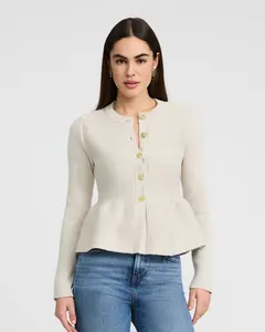 Express Crew Neck Novelty Button Peplum Cardigan
