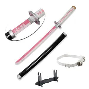 ELERVINO 31 inches Bamboo Wooden Demon Slayer Cosplay Sword Kanao Kanawo Swords with White Belt & Holder Stand Display for Halloween Anime Role Playing Props Cosplay Collection Decoration Christmas Gift Birthday Decoration