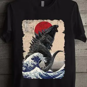 Vintage Japanese Godzilla Great Wave Graphic T-Shirt