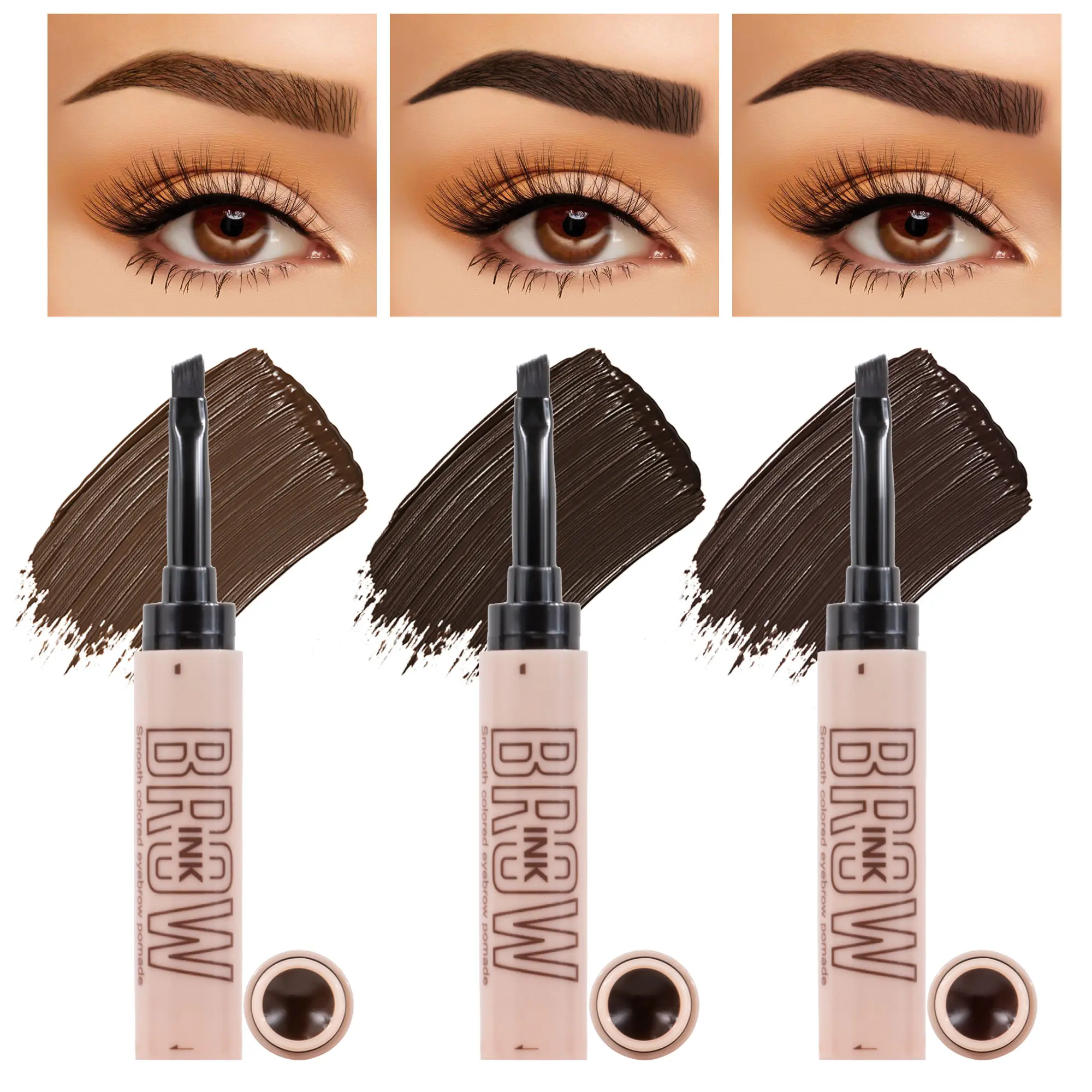 Eyebrow Pomade with Angled Brush, Waterproof Smudge-Resistant Brow Cream for Filling, Shaping and Defining Natural-Looking Brows