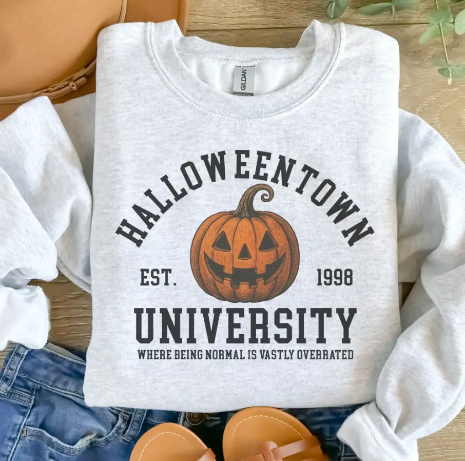Halloween Town University Pumpkin Sweatshirt - Ash Grey - Halloween Sweatshirt - Spooky Sweatshirt Cotton Fabric shirts