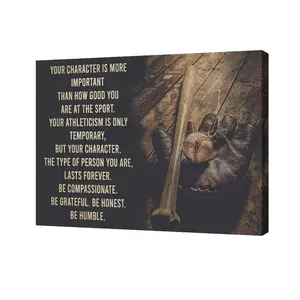 1pc Wooden Indoor Hanging Decor, Baseball Wall Art Retro Vintage Baseball Canvas Wall Decor Motivational Sports Pictures Print Painting Inspirational Quotes Framed Artwork Home Decoration for Bedroom Office Classroom Gift Sofa Multicolor