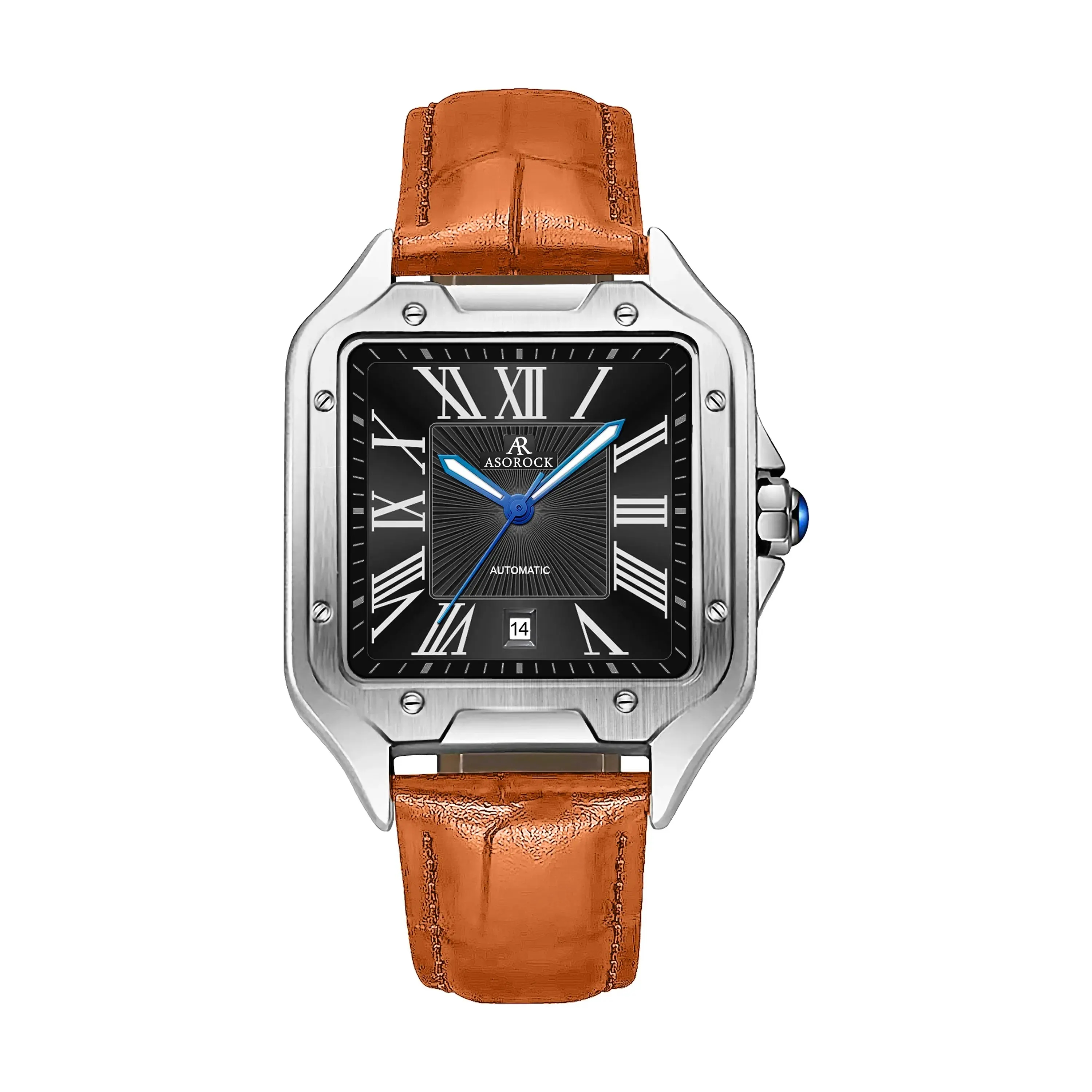 Silver/Black - brown strap Diplomat 42 mm automatic homage mens watch vintage square tank silhouette watch
