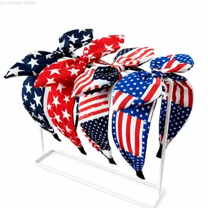 Women's 4PCS Patriotic American Flag Bow Headbands - Red, White, Blue Star-Stripe Hair Accessories for 4th of July USA Festivals