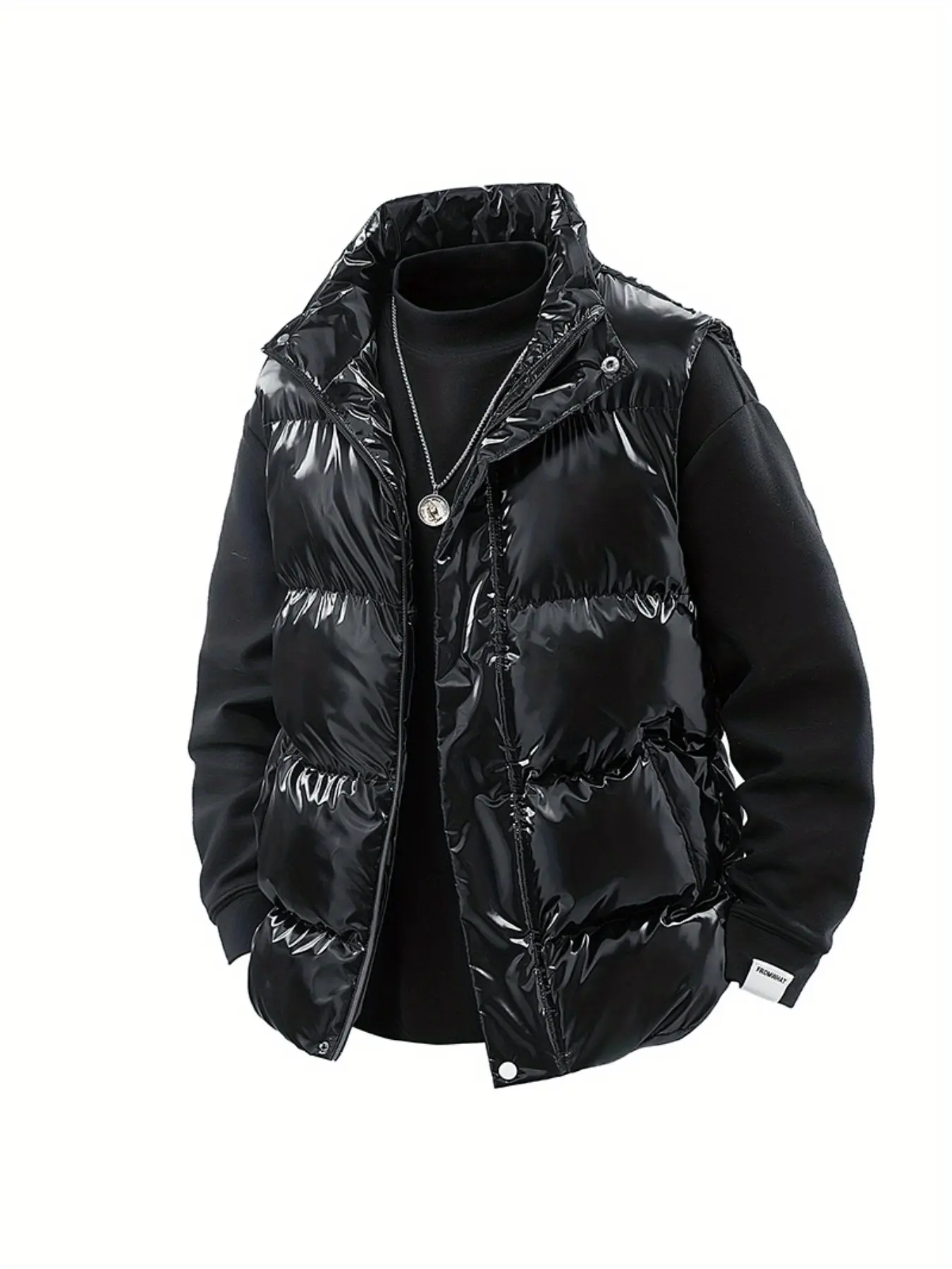 Men's shiny vest, men's autumn and winter outerwear: loose waistcoat, vest, casual warm jacket, men's sweater, solid color zipper, men's sleeveless, versatile and simple top, Menswear