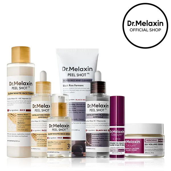 [Dr.Melaxin Official] Glow Rice & Firming Full Routine, 7-Piece | Peel Shot Rice Cleanser, Toner, Serum & 2 Ampoules + Calcium Volume Cream & Multi Balm | Exfoliating Glow & Eye Firming Care | Korean Skincare