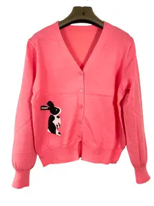 Hopscotch Bunny Embroidered Cardigan Long Sleeve Casual