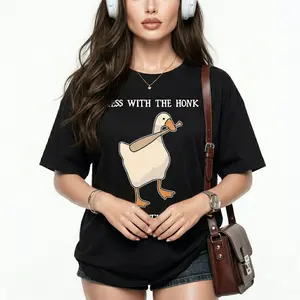 Graphic Tee for Men Women Oversized "Mess With The Honk You Get The Bonk" Funny Goose Meme Graphic T-Shirt, Short-Sleeve, Comfortable Lady Fashion Top, Letter Print, Casual  Streetwear, Viral Y2K Gaming Outfit, Black Unisex Tee tiktokshopspringglowup,summ