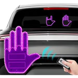 3 in 1 Glogesture Hand Light for Car, Light Up Hand for Car Window, Road Rage Hand Led Sign with Remote, Hand Gesture Light for Cars, Finger Flicker Led Sign, Funny Cars Accessories (Purple)