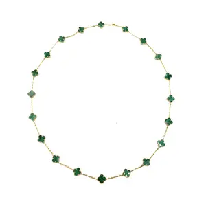 Pre-owned CALUXJ Van Cleef & Arpels Vintage Alhambra long necklace 20 motifs 18K yellow gold Malachite