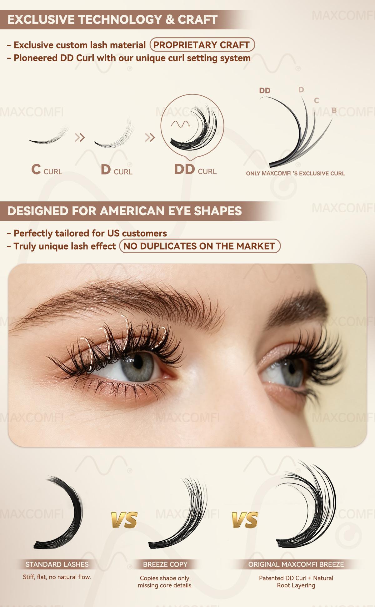 MaxComfi BREEZE DIY Eyelash Extensions Set, Ad-Exclusive Breeze Ghost Lashes Vibe, Waterproof, Super Soft & Thin Band, Long-Lasting Natural Volume, Beginner-Friendly Makeup Cosmetic for Daily Flawless Look, DIY Dramatic Lashes, Summervibes