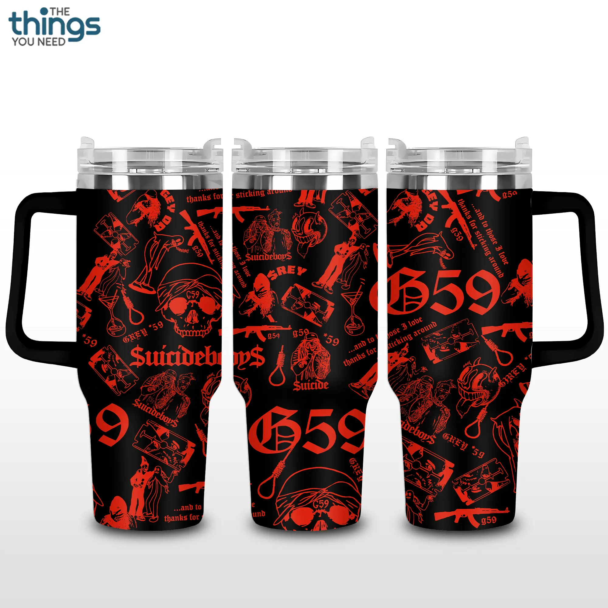 Suicideboys Red G59 20oz - 40oz With Handle Tumbler, Dark Trap Music Stainless Steel Tumbler, Underground Rap Fan Gift, Gothic Aesthetic Drinkware, Perfect Gift For Rap Lovers