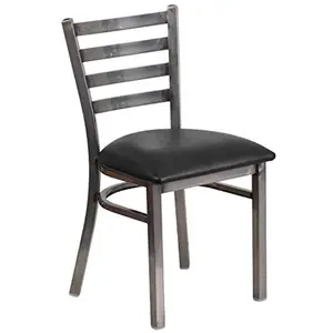 212 MAIN Hercules Series Ladder Back Metal Restaurant Chair - Black, Welded Joints Metal Frame, Vinyl Seat Cushion