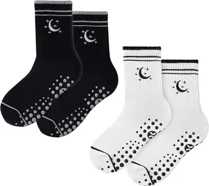 CoolMate 2 Pairs Pilates Socks with Grips for Women, Yoga Socks, Crew Non Slip Women for Barre, Pilates Gifts (US, Numeric, 6, 10, Regular, Regular, E-13)