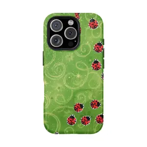 Floral Dot Ladybug Print Phone Case, Durable Two-In-One Protection, Fits iPhone 17 16 15 14 13 12 Pro, Samsung Galaxy S25 S24 S23 S26 Ultra Series