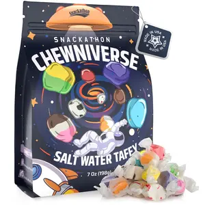Snackathon Salt Water Taffy Assorted Mix – Chewniverse Edition, 10 Flavor Variety, Individually Wrapped Soft & Chewy Gourmet Candy, Unique 7 oz Themed Bag for Gifting